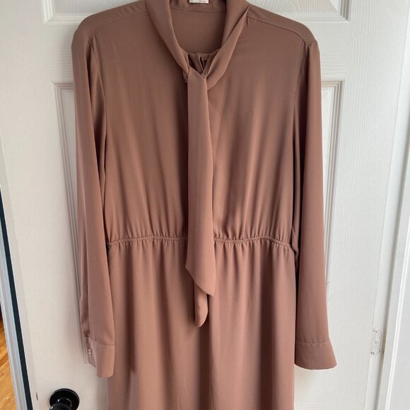 Aritzia Chic Tie-Neck Tunic Dress (Taupe/Mauve - Picture 4 of 4